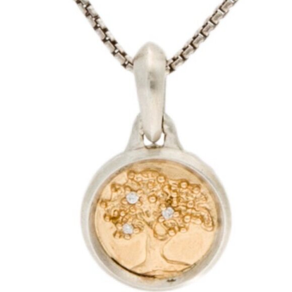 DAVID YURMAN DIAMOND STERLING SILVER & 18K TREE OF LIFE PENDANT NECKLACE - Picture 1 of 7